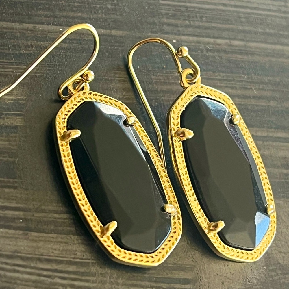 Elle Gold Drop Earrings in Black Opaque Glass